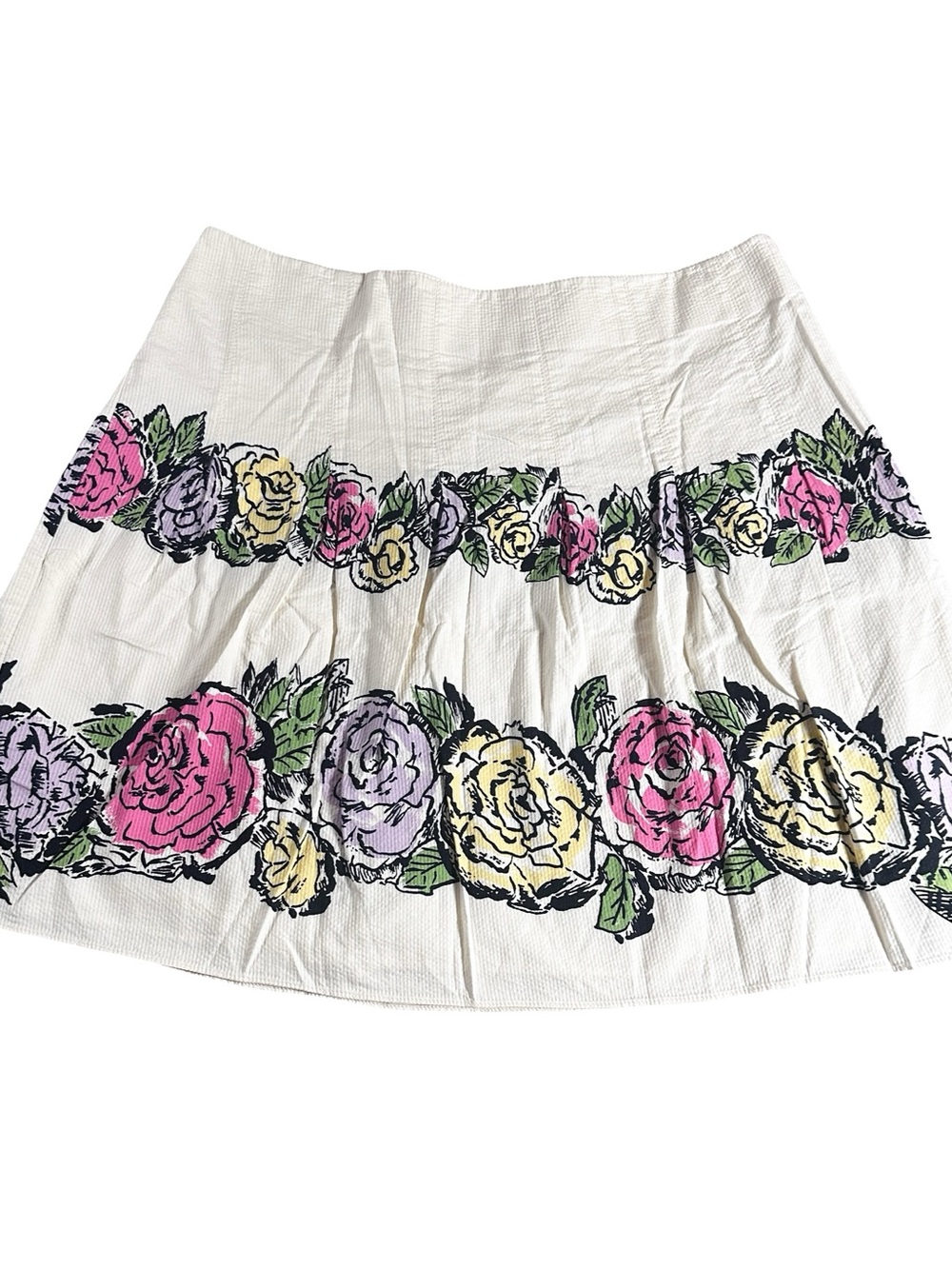 Ann Taylor LOFT Size 8 Floral Rose Border Print Cotton A-Line Skirt - Picture 2 of 9
